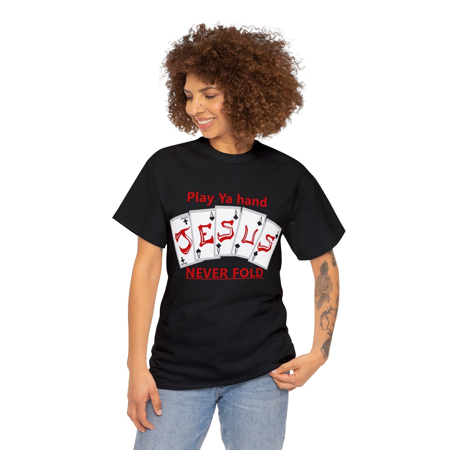 Jesus Hand (NEVER FOLD)Blk/RED T-shirt By The M.O.G