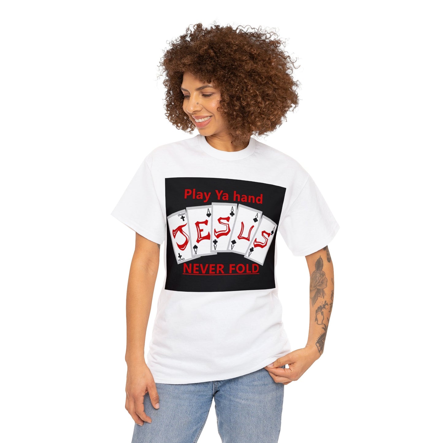 Jesus Hand (NEVER FOLD)Blk/RED T-shirt By The M.O.G