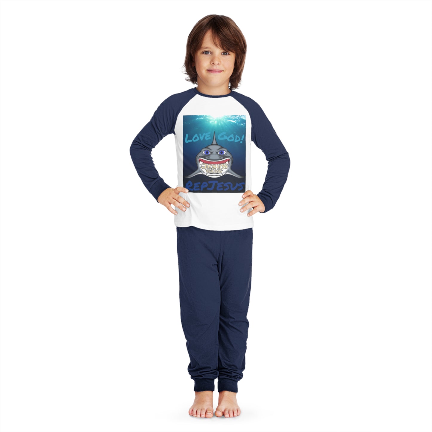 Love God Represent Jesus*Shark*Gang Kids' Pajama Set