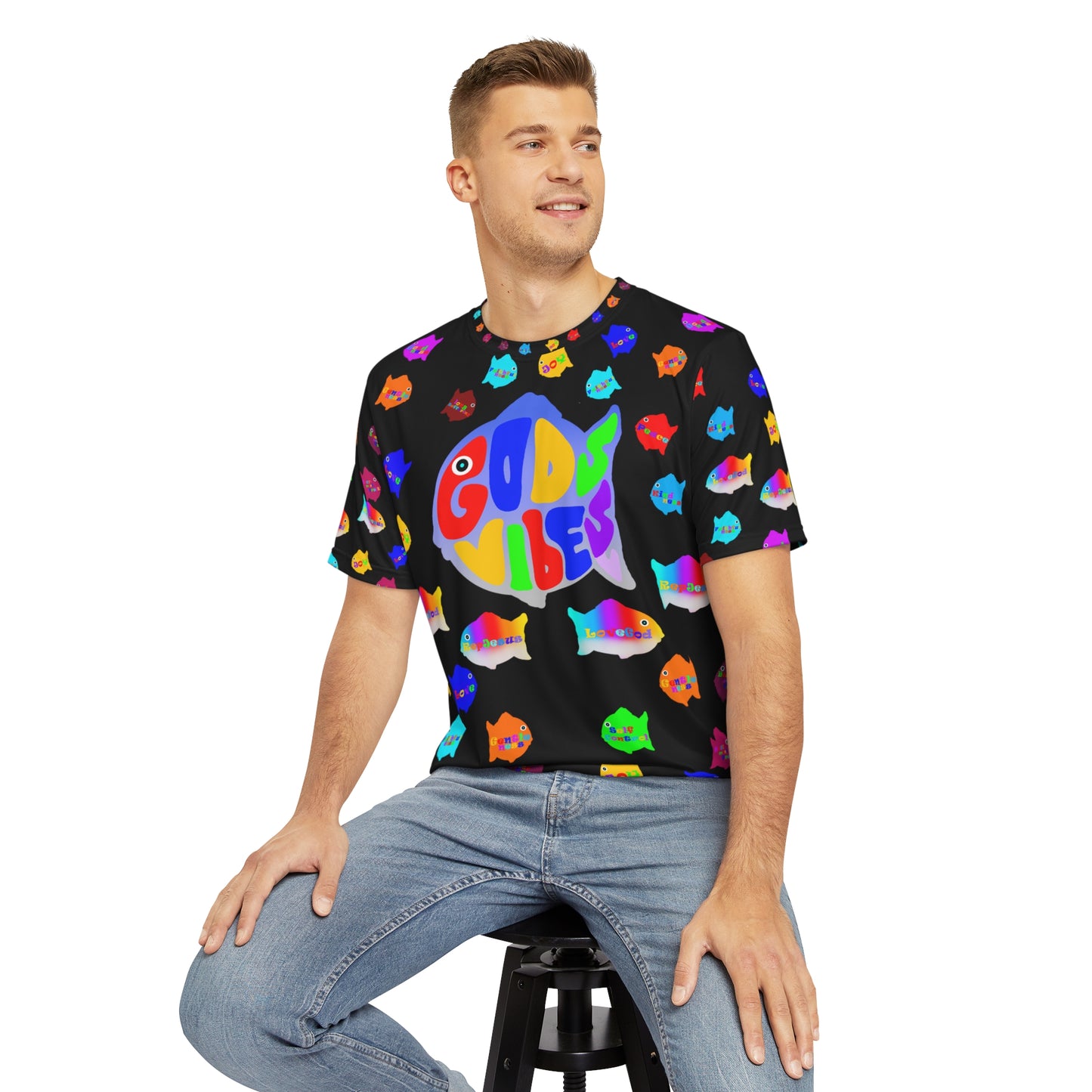 Gods ViBES Men's Pajama Polyester (BLK) Tee