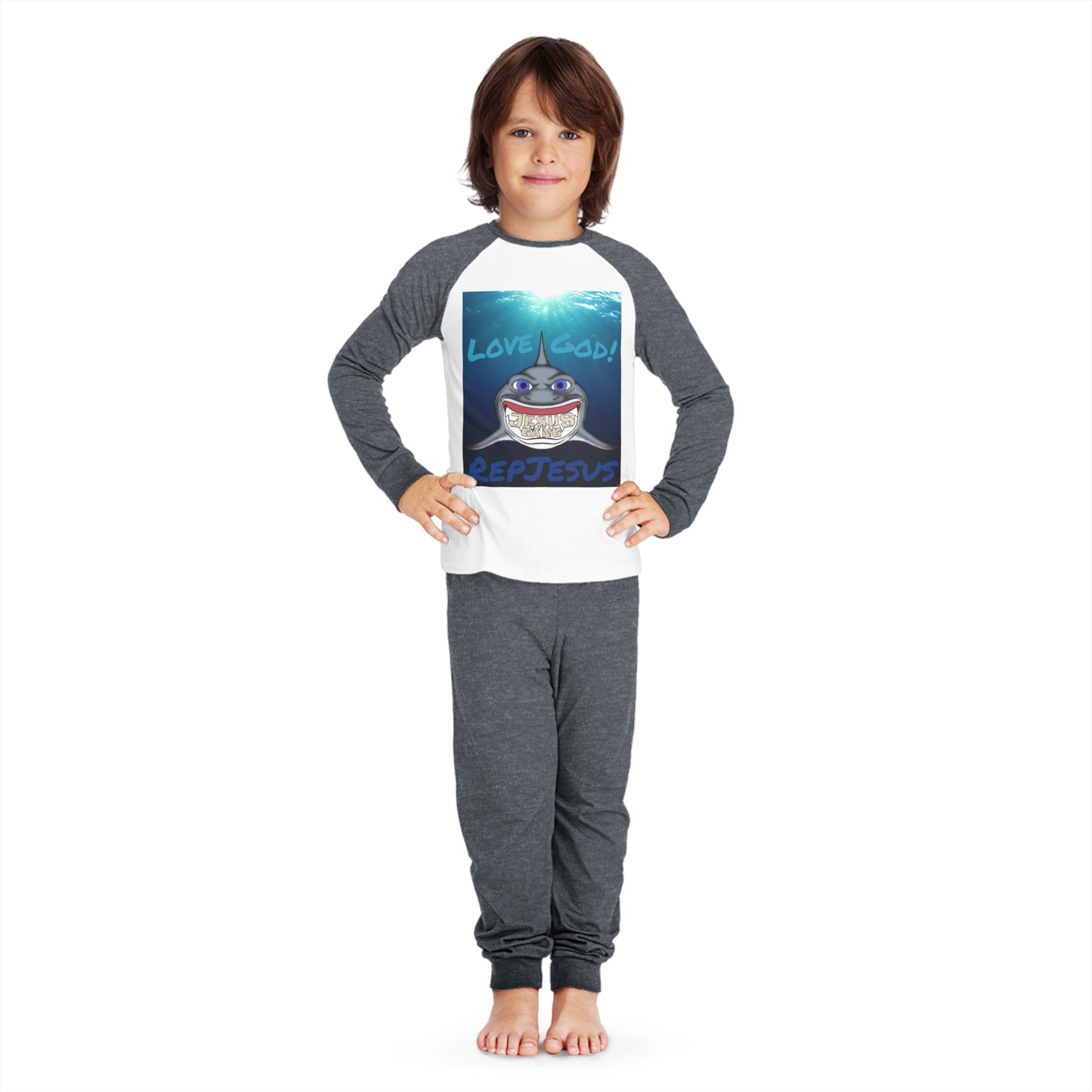 Love God Represent Jesus*Shark*Gang Kids' Pajama Set