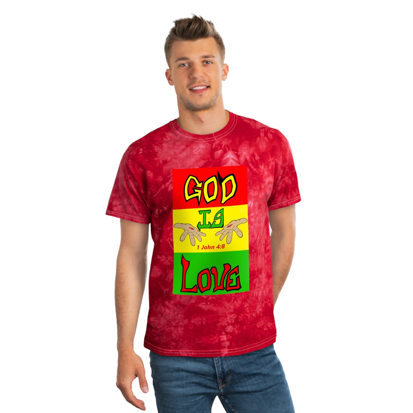 GOD IS LOVE Jah-Mix Tie-Dye Tee, Crystal. By The M.O.G