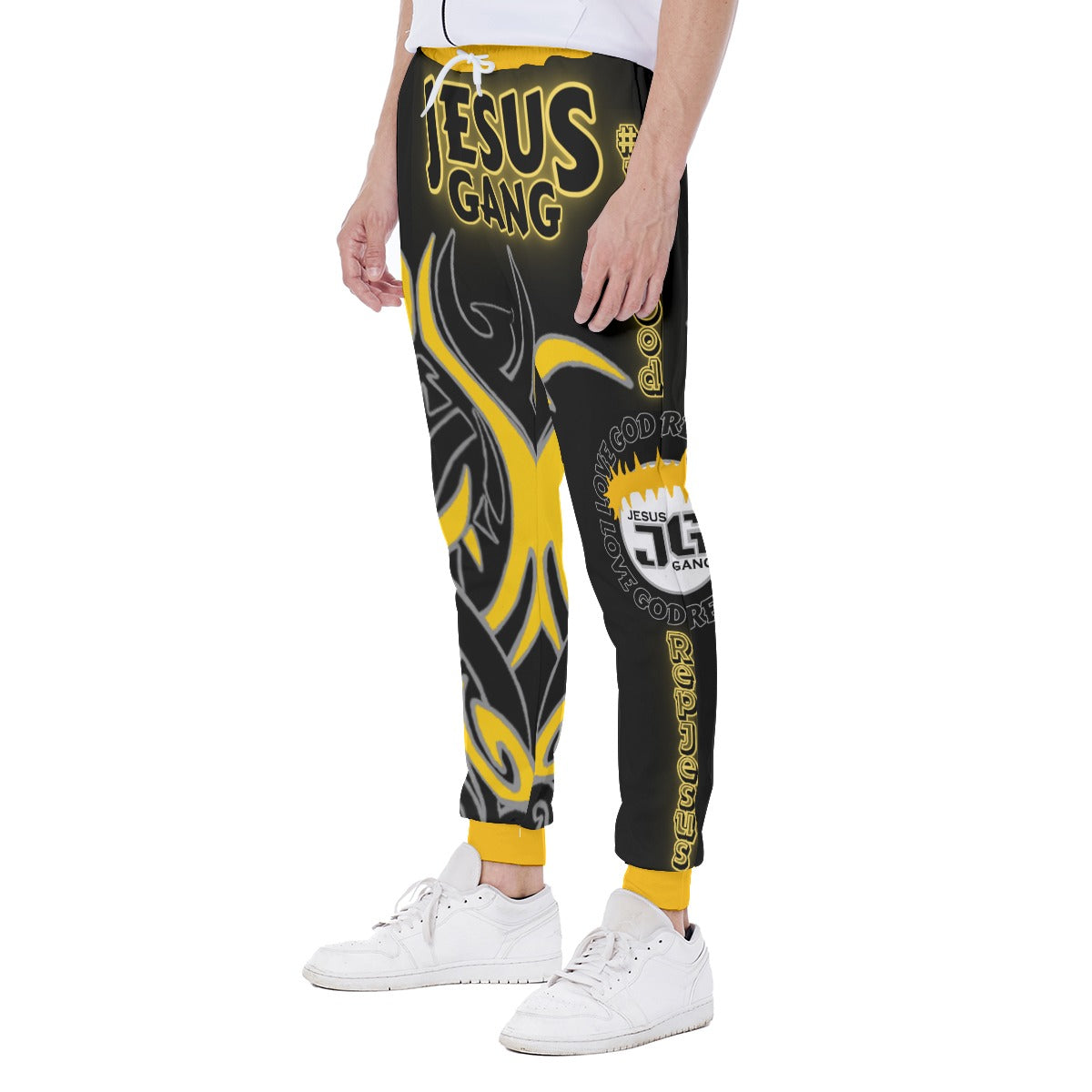 Jesus Gang Love God Rep Jesus Tribal. Blk/Ylw Men's Sweatpants