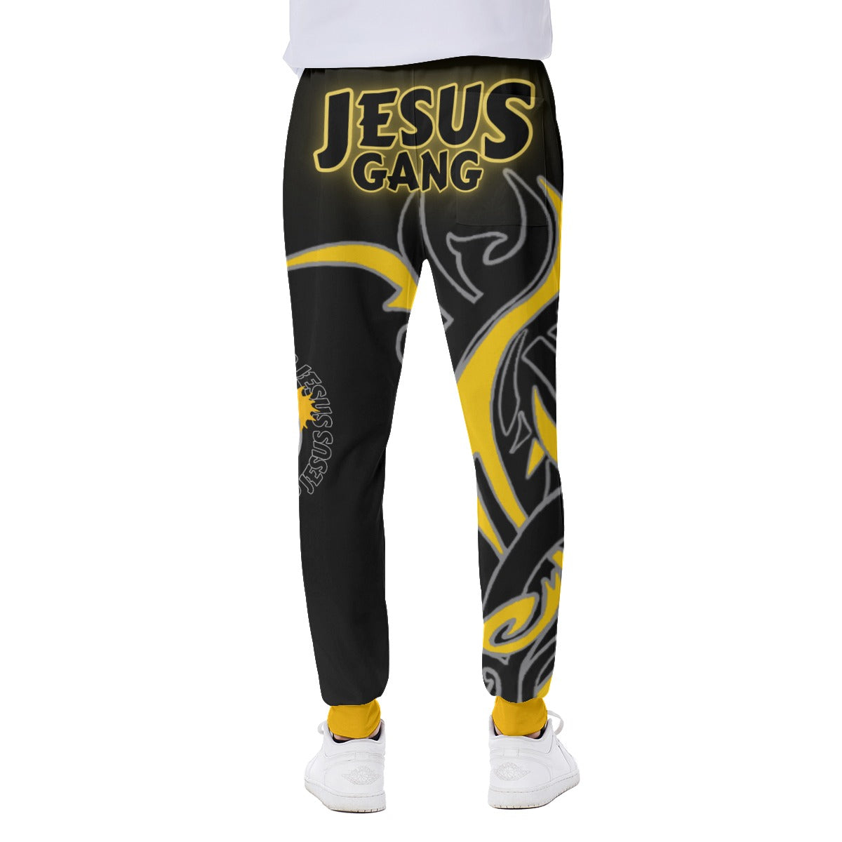 Jesus Gang Love God Rep Jesus Tribal. Blk/Ylw Men's Sweatpants