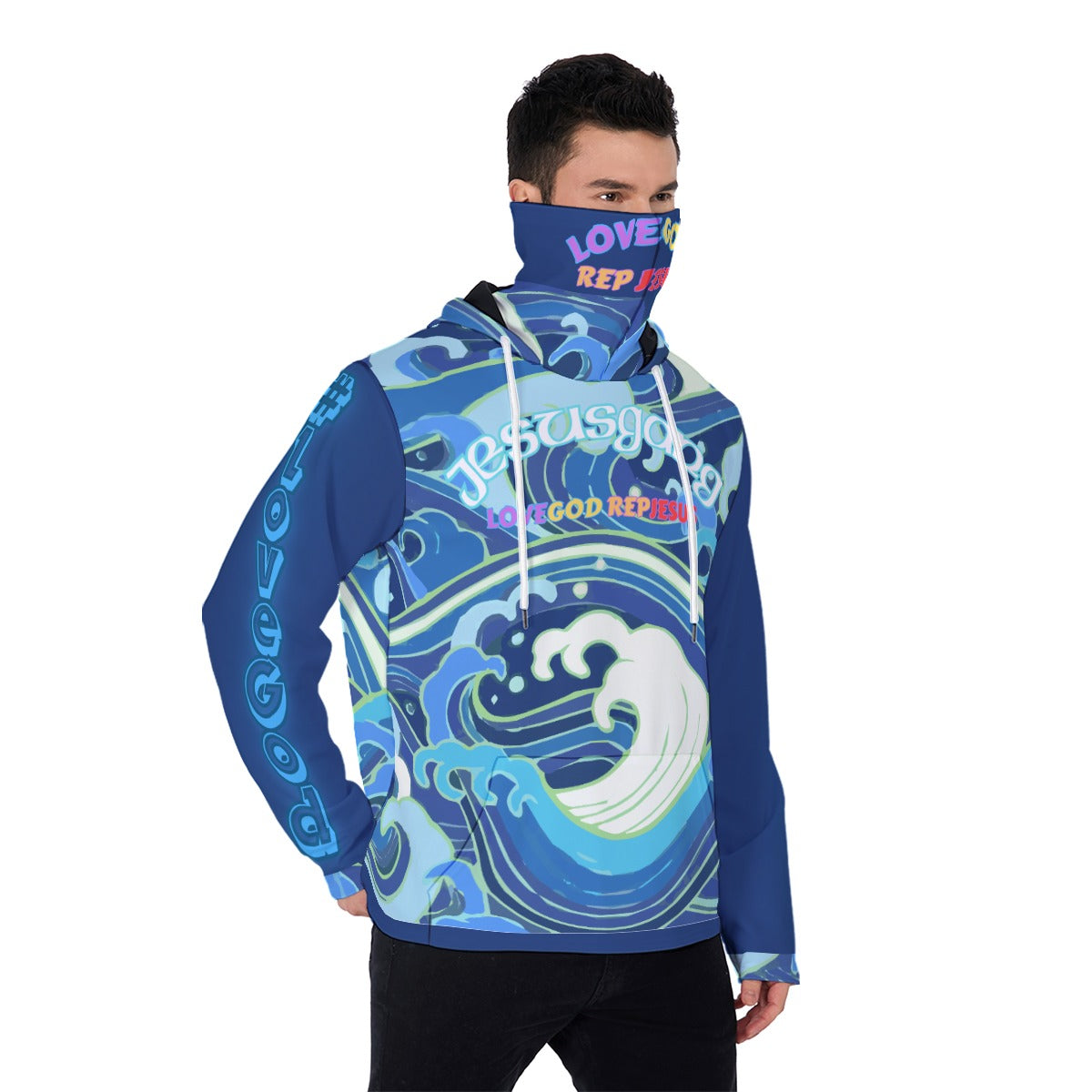 Jesus Gang Blu wave LoveGod RepJesus Masked Hoodie