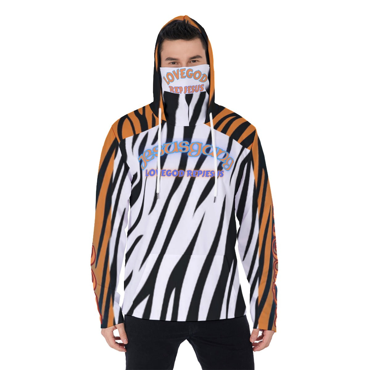 Jesus Gang Tiger Camo Men's Pullover Hoodie with Mask