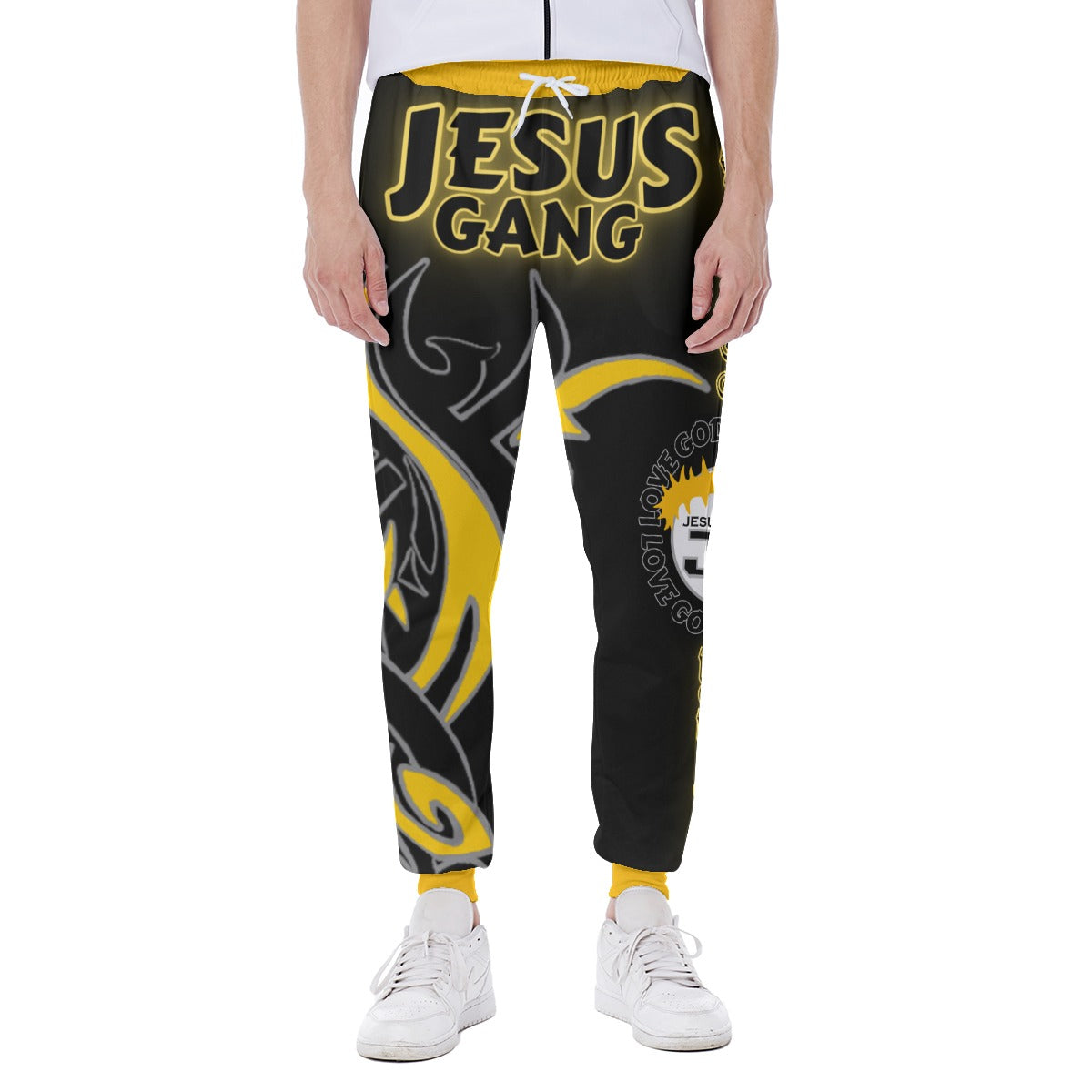 Jesus Gang Love God Rep Jesus Tribal. Blk/Ylw Men's Sweatpants