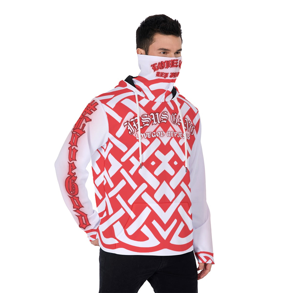 Jesus Gang Red Flare Men's Pullover Hoodie With Mask