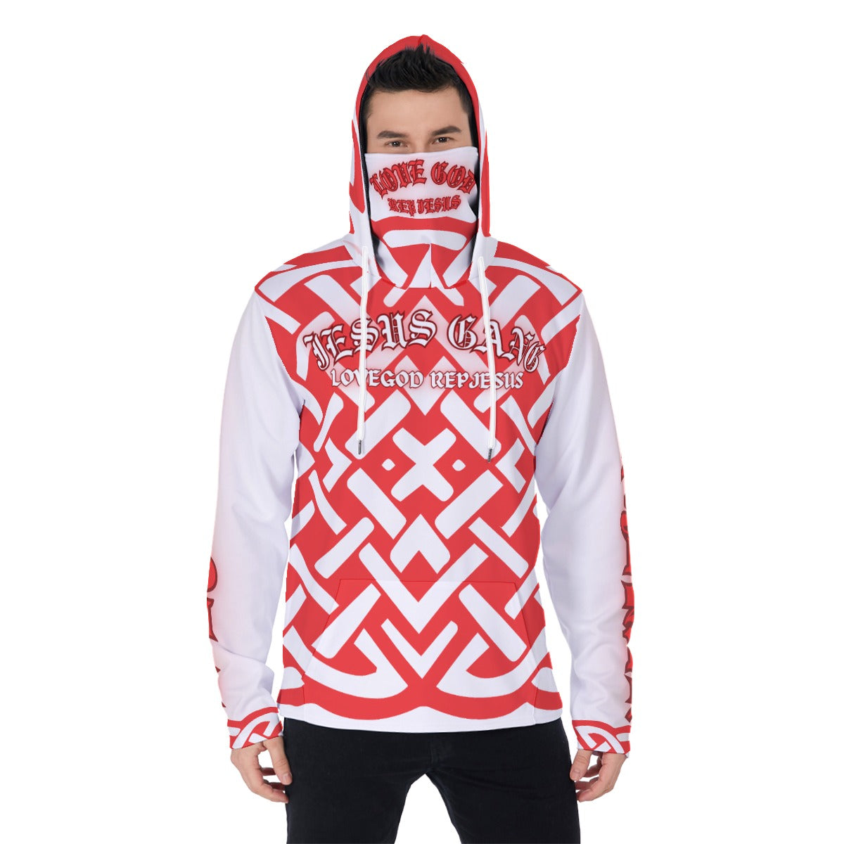 Jesus Gang Red Flare Men's Pullover Hoodie With Mask