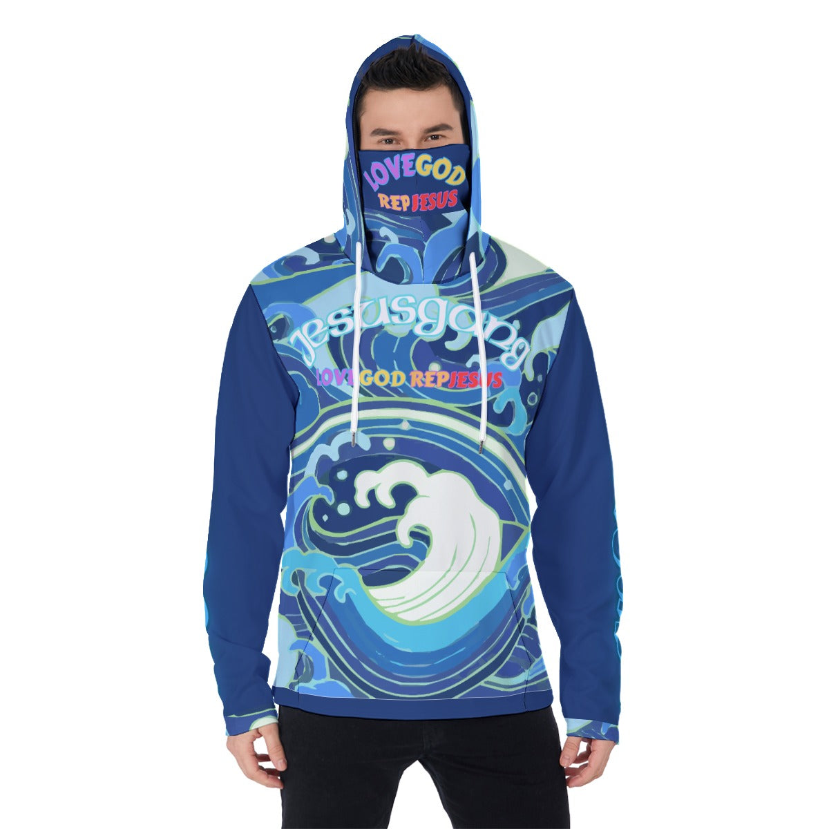 Jesus Gang Blu wave LoveGod RepJesus Masked Hoodie