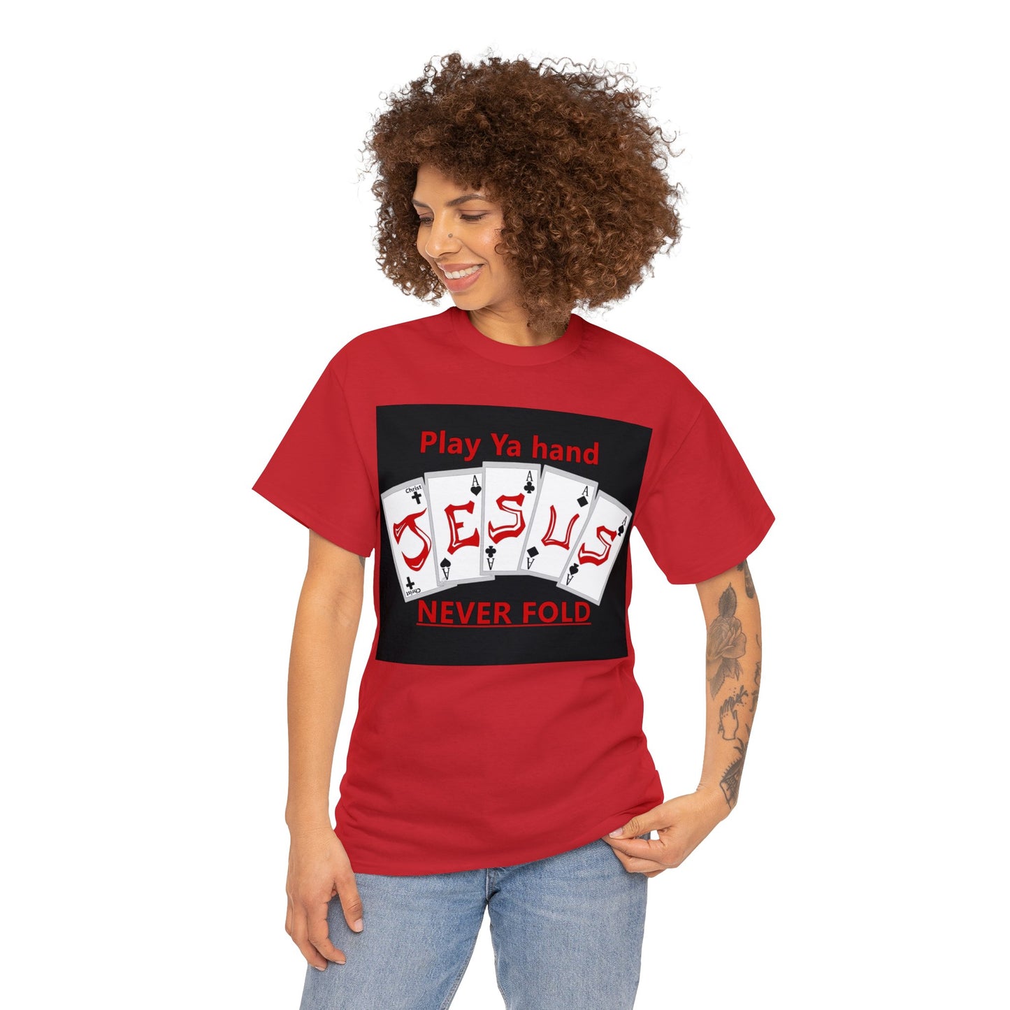 Jesus Hand (NEVER FOLD)Blk/RED T-shirt By The M.O.G