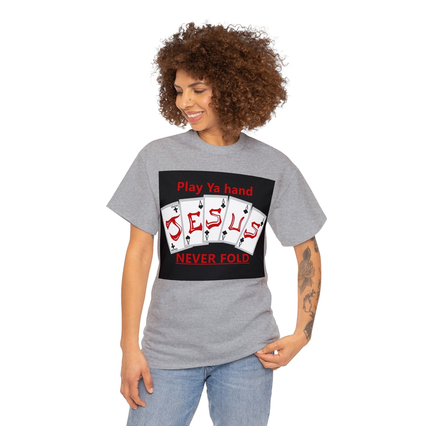 Jesus Hand (NEVER FOLD)Blk/RED T-shirt By The M.O.G