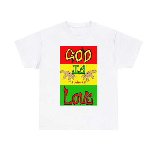 God is Love Reggae WHT t-shirt By The M.O.G (small print)