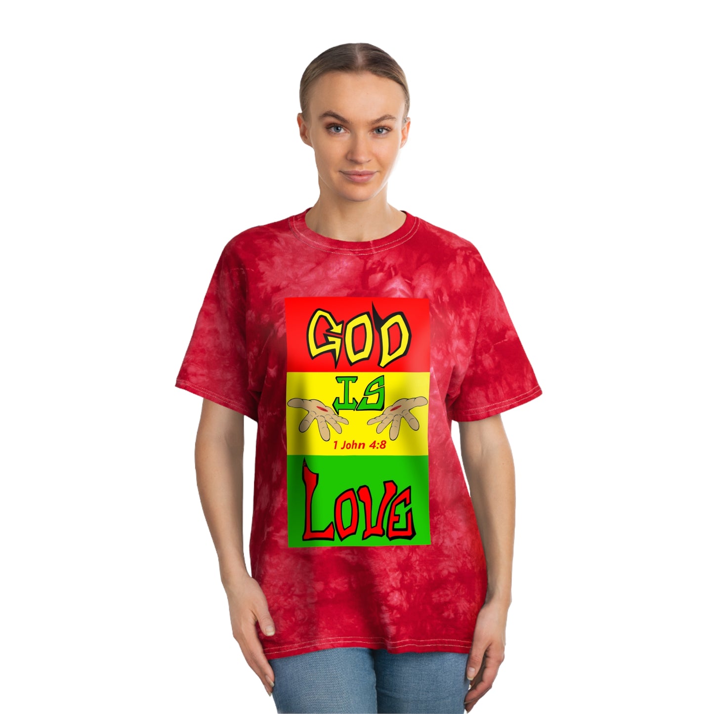 GOD IS LOVE Jah-Mix Tie-Dye Tee, Crystal. By The M.O.G