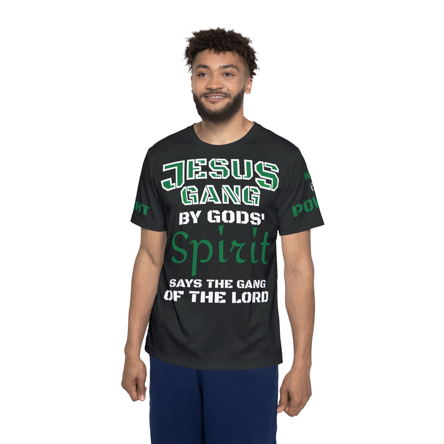 JESUS GANG (Not by Might, Nor by Power, says the Gang) Philly Green and Black Workout Jersey