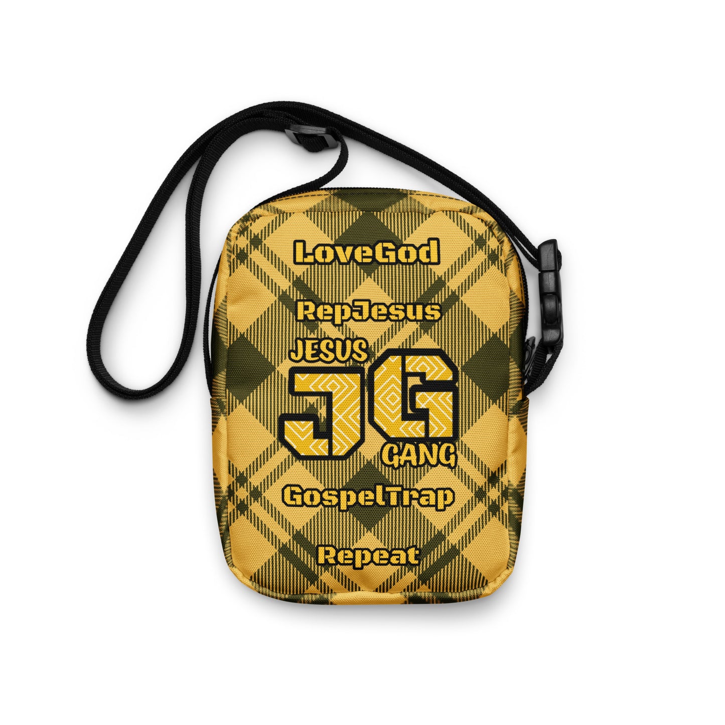 Gold Plaid Jesus Gang Woman of God crossbody bag