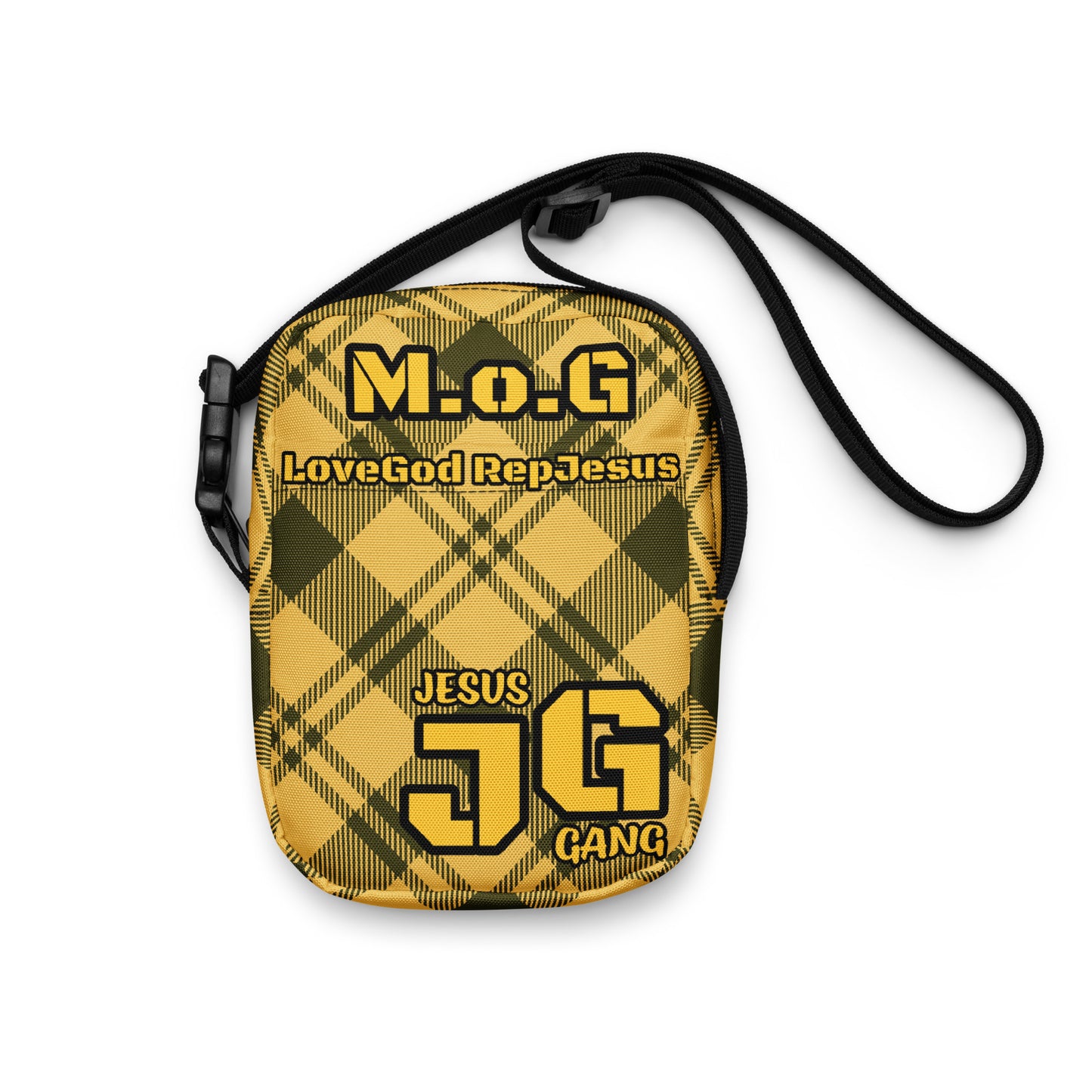 Jesus Gang Man of God Gold Plaid crossbody bag