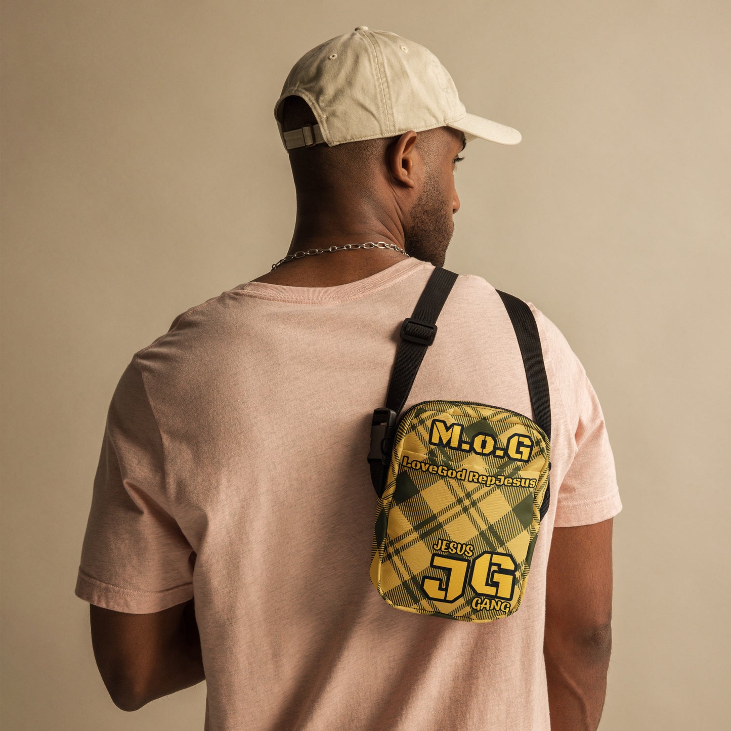 Jesus Gang Man of God Gold Plaid crossbody bag