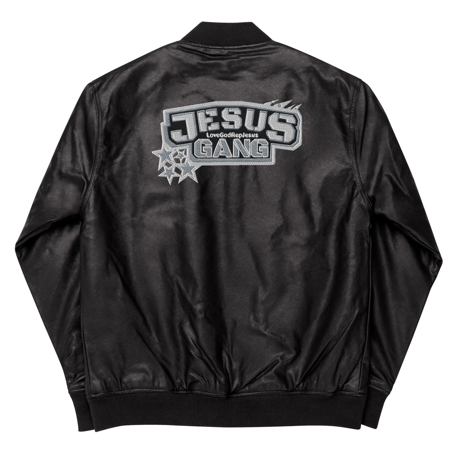 Jesus Gang A.oG  Blk Leather Bomber Jacket