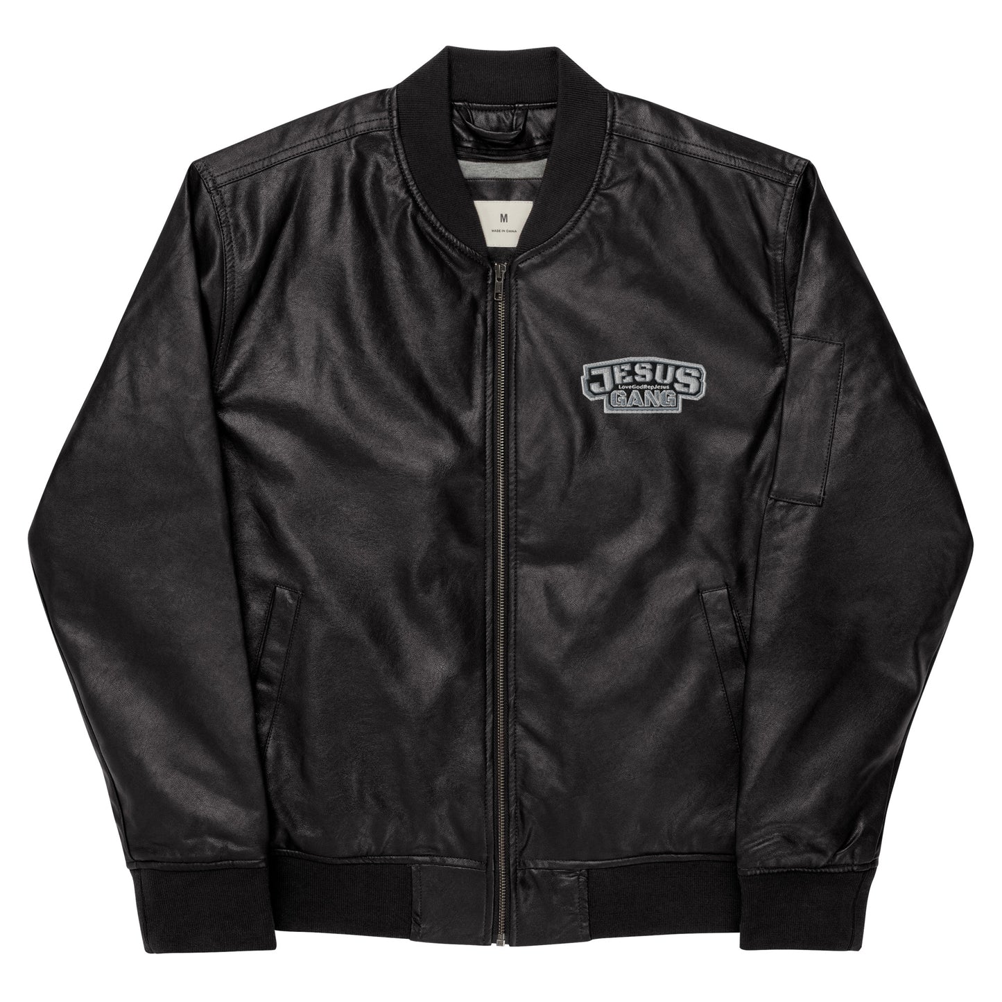 Jesus Gang A.oG  Blk Leather Bomber Jacket