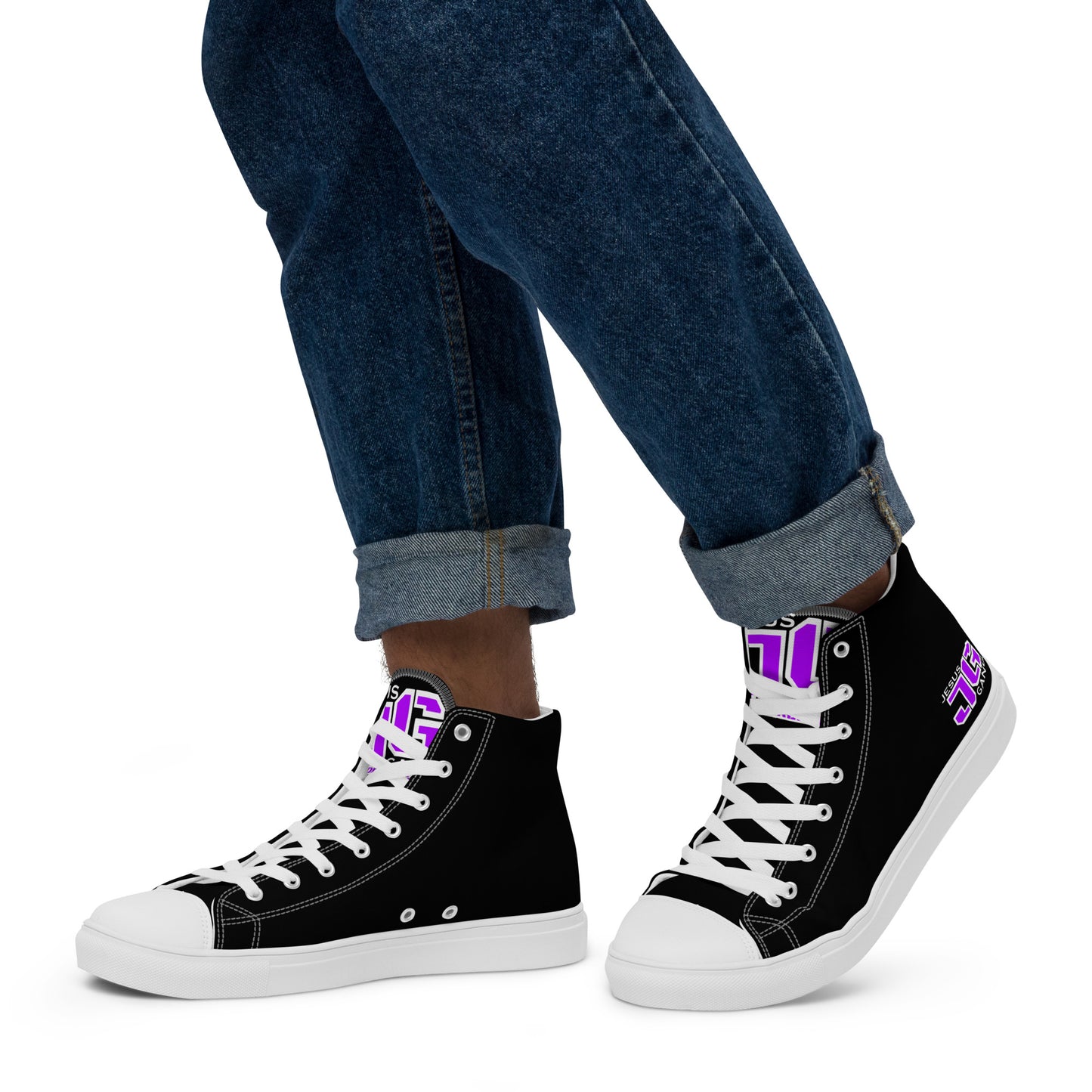 Jesus Gang PURP/WHT Men’s high top canvas shoes