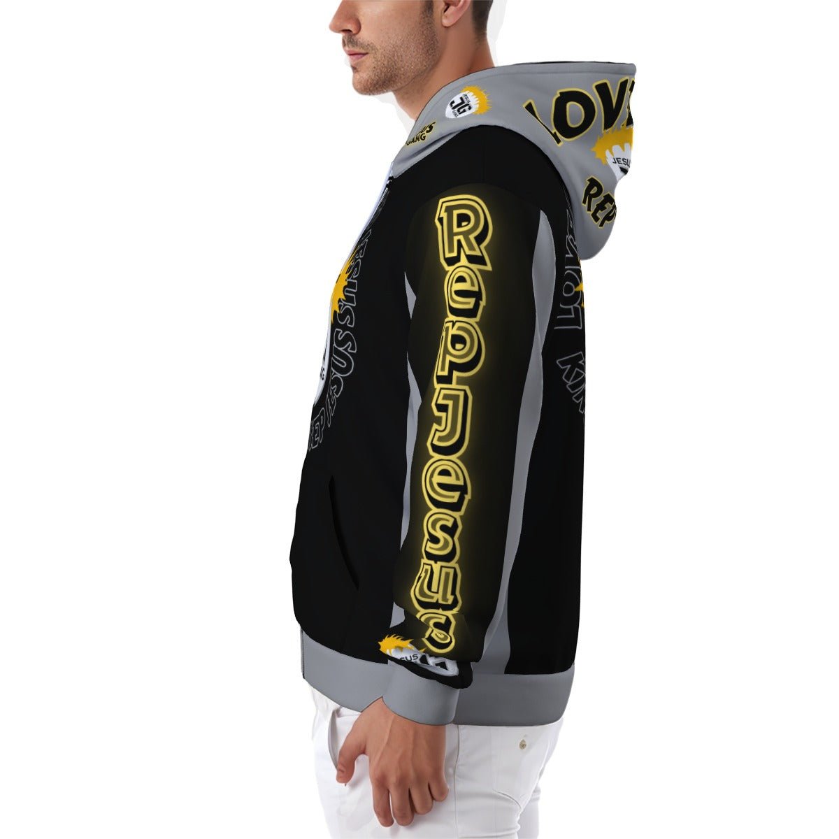 Jesus Gang KingPin Zip Up Hoodie Blk/GryYlw