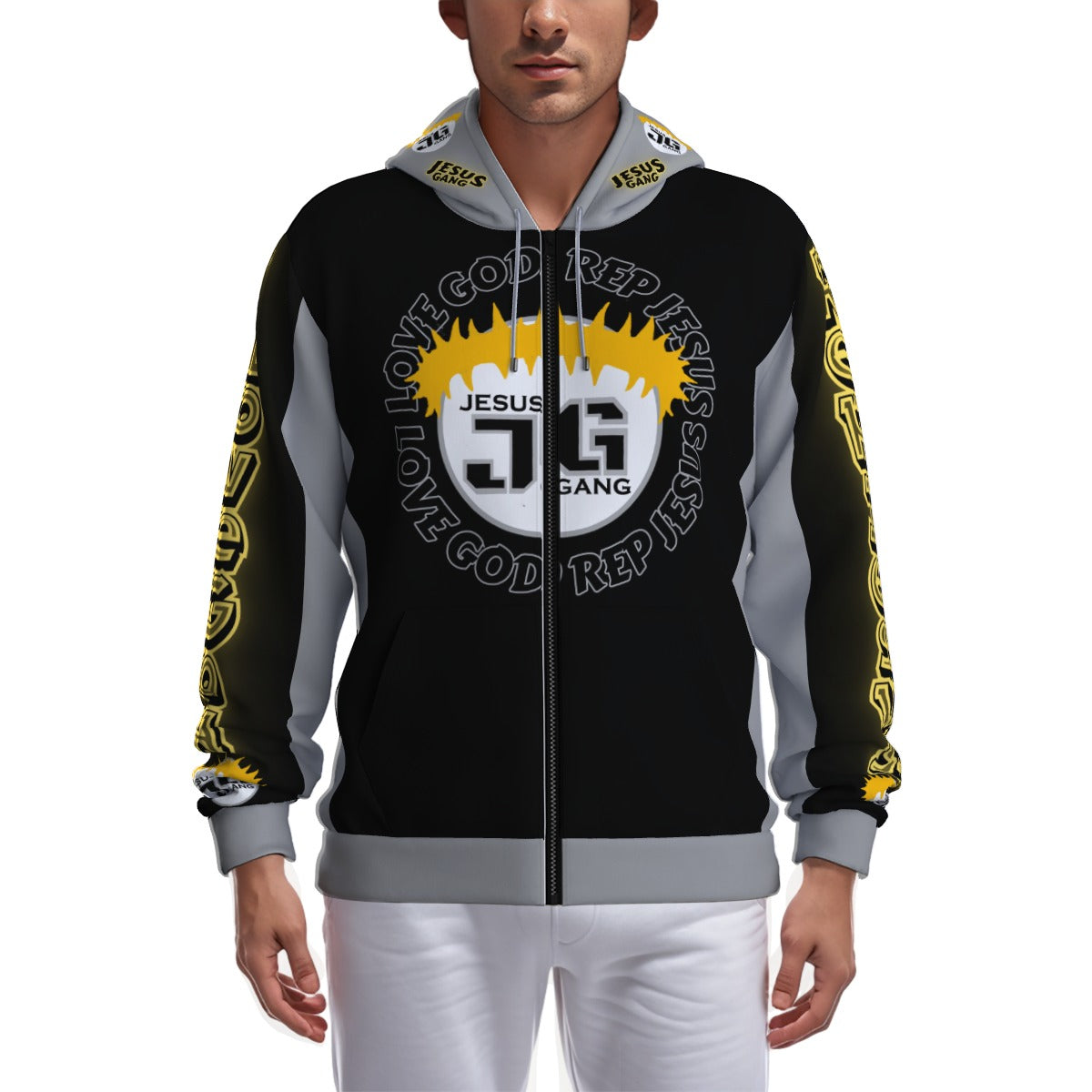 Jesus Gang KingPin Zip Up Hoodie Blk/GryYlw