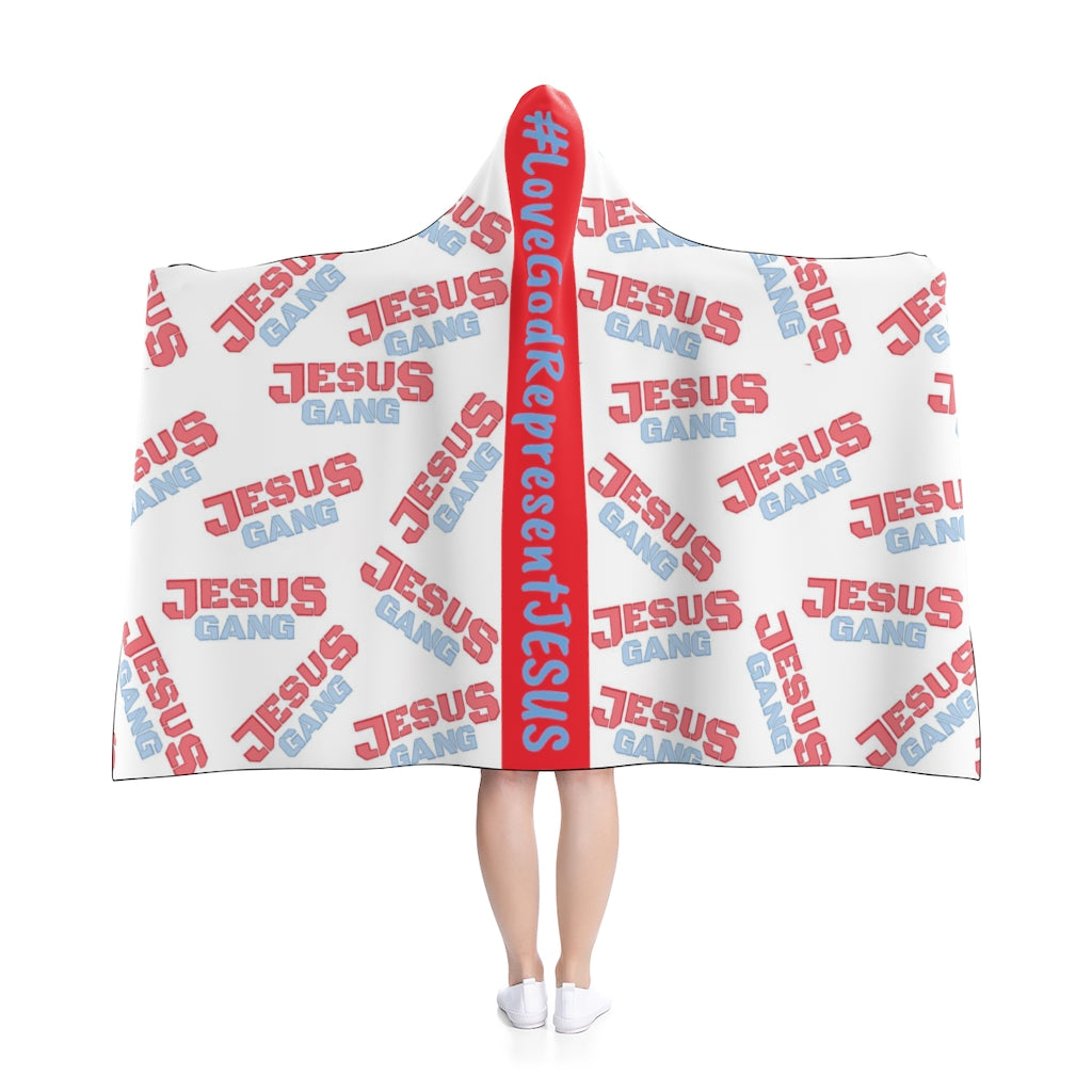 Love God Represent JESUS. Jesus Gang Army of the lord Hooded Fleece Blanket Wht /RED