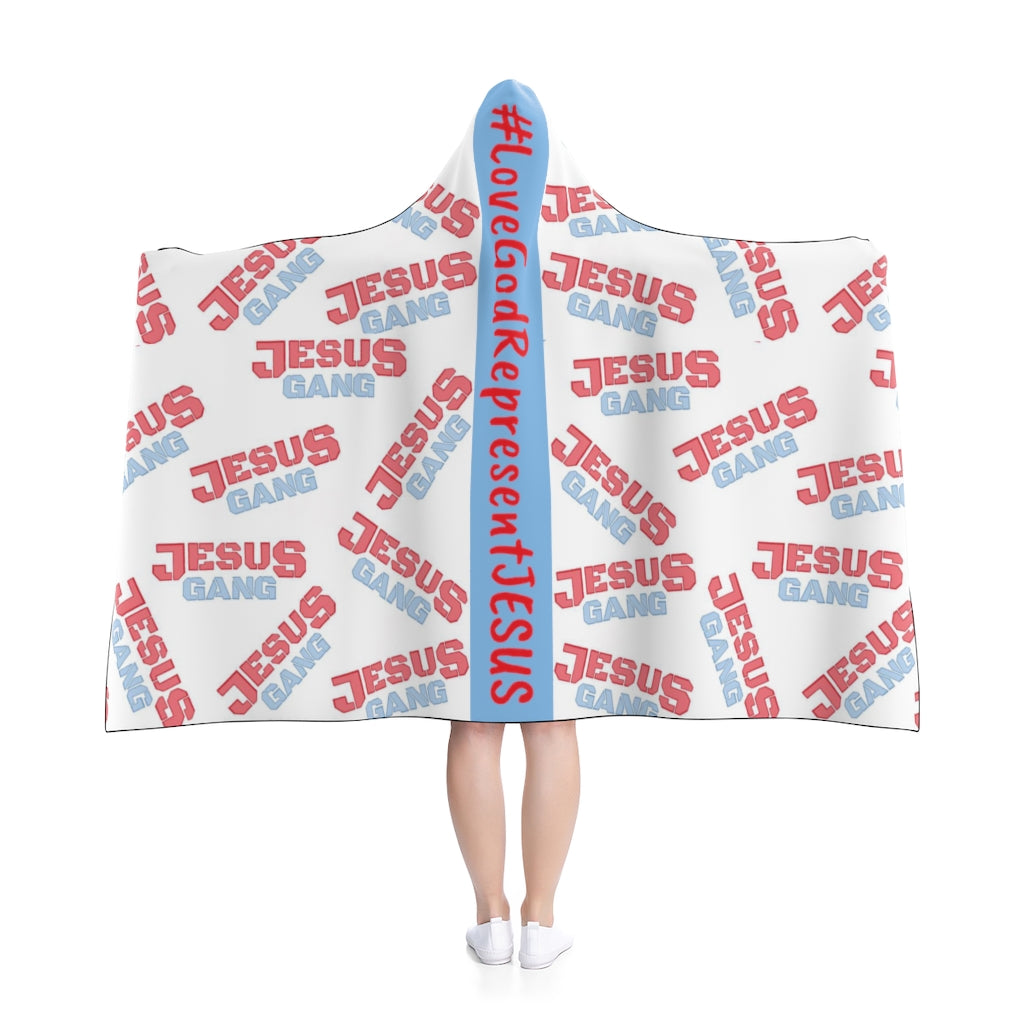 Love God Represent JESUS. Jesus Gang Army of the lord Hooded Fleece Blanket  Wht/ b.Blu